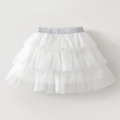 Dettaglio gonna tutu bianca in tulle a strati con glitter argento e vita elastica - 90cm / Bianco