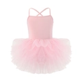 Pink girls ballet tutu dress with criss-cross straps and tiered tulle skirt style - 110cm / Pink