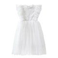 Detail of white lace floral bodice and layered mesh ruffle sleeves on girls dress - S-100cm / White (L307)