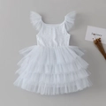 Ärmelloses weißes Pailletten-Tutu-Kuchenkleid für Kleinkinder mit Mesh-Volants - 90cm / Weiß