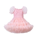 Pink toddler tutu princess dress with bubble sleeves and layered mesh tulle skirt - Nude Pink Puff Sleeve / 120cm