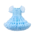 Light blue tutu dress for girls with puffy sleeves and delicate mesh layered skirt - 120cm / Glacier Blue Puff Sleeve
