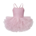 Dettaglio body danza rosa con paillettes scintillanti e morbido tutù in mesh a strati - 90 / Rosa antico