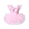 Justaucorps de ballet rose tie-dye pour filles avec noeud et sequins dorés - Rose Arc-en-ciel / 90cm