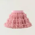 Pink multi-layer mesh tutu skirt for girls with soft ruffled tulle and elastic waistband - L(110-125cm) / Dusty Pink (B374)
