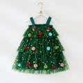 Dettaglio dell'abito tutu verde scuro con stelle dorate e pompon colorati - 73 / Abito Verde