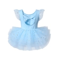 Hellblaues Ballettkleid für Mädchen mit großer Rückenschleife und Goldstern-Tüllrock - Himmelblau / 90cm