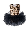 Girl's ballet tutu dress featuring leopard print bodice and black layered tulle skirt - 120cm / Leopard Print