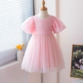 Robe princesse en tulle rose avec manches bouffantes et nœud pour filles - Rose / 90cm