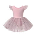 Détail du tutu de ballet rose pour filles avec paillettes étoiles lunes et strass brillants - Rose poudré / 110cm