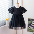 Robe de princesse en tulle noir pour fille avec manches bouffantes et jupe multicouche - Noir / 90cm