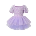 Tutu de ballet violet à manches courtes pour filles avec fleurs et manches bouffantes - Fleur Violette / 90cm