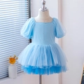 Robe de ballet bleu clair pour filles avec manches bouffantes et paillettes étoiles - Dégradé Bleu / 90cm