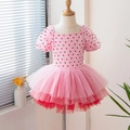 Robe de ballet rose pour filles avec imprimés cœurs rouges et jupe en tulle multicouche - Rose Dégradé / 90cm