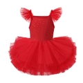 Red girls ballet dance tutu with sparkling rhinestones and ruffled mesh sleeves - Red / 90cm