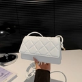 Chic white quilted square handbag with knotted strap and minimalist flap closure - White