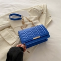 Vintage klein blue crossbody bag with V-shaped quilting and gold chain strap - Blue
