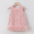 Abito da principessa rosa chiaro senza maniche per bambine con piume e gonna in tulle - 100cm / Vestito Rosa