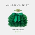 Gonna tutu verde avocado per neonata con fascia floreale e fiocco in raso - S / Verde Scuro