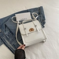 White vintage faux leather square backpack with cute cartoon dog patch and handle - With Pendant / White