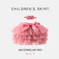 Watermelon red toddler tutu skirt and matching floral headband set for girls - S (0-6 Months) / Bottoms / Watermelon red