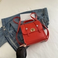 Red faux leather vintage square backpack with cute puppy embroidery and metal buckles - With Pendant / Red