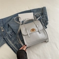 Light gray mini faux leather backpack with cute dog embroidery and silver rivets - With Pendant / Silver
