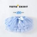 Light blue tutu skirt with matching floral headband and large silk waist bow - S (0-6 Months) / Bottoms / Sky Blue