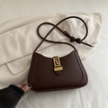 Sac croissant marron foncé avec fermoir doré géométrique et détail de nœud chic - Marron