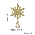 Gold glitzernde Christbaumspitze als Stern mit Maßangaben und Federfuß auf weißem Grund - Goldene Sonne Schneeflocke Baumspitze