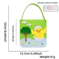 Detailed view of the yellow chick felt Easter gift bag with size measurements and stickers - Chick Eggshell Green