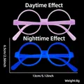 Gafas de Pascua luminosas rosas y azules con indicación de las dimensiones del marco - Montura Redonda Púrpura