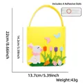 Detailed view of yellow felt Easter candy bag with bunny patterns and size dimensions - White Rabbit Lily Yellow