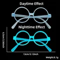 Gafas de fiesta de Pascua redondas azules luminosas con efectos de luz de día y noche - Marco Redondo Azul Claro
