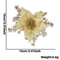 Flor de pascua dorada artificial de 15 cm para decoración de árboles de Navidad - Oro champán