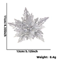 Silver glitter artificial Christmas flower ornament 13cm for holiday tree decoration - Silver