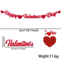 Striscione rosso Happy Valentine's Day con cuori scintillanti e rose - Striscione con lettere di San Valentino