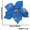 Glitzernde blaue Weihnachtsblume mit silbernen Blättern, 22 cm für Christbaumschmuck - Blau