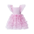 Dettaglio dell'abito in tulle rosa per neonata con maniche a balze e farfalle 3D - Rosa Farfalla / 73cm