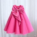 Pink girl princess dress with satin bow and layered tulle skirt for piano performance - 100cm / Rose Red
