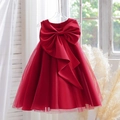 Abito da cerimonia rosso per bambine con grande fiocco in raso e gonna in tulle a strati - 100cm / Borgogna