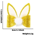 Fermaglio orecchie di coniglio glitter oro con pompon bianco, misura 7,2x8 cm - Stile Orecchie di Coniglio Cravatta a Farfalla Dorata