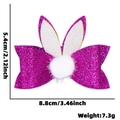 Fermaglio pasquale viola glitterato con orecchie di coniglio e pompon bianco morbido - Stile Cravatta a Farfalla Orecchie di Coniglio Rosa Fucsia