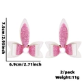 Fermagli per capelli a orecchie di coniglio con glitter rosa e pompon set da 2 - Stile Orecchie di Coniglio Cravatta a Farfalla Rosa Bianca