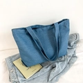Bolso tote grande de lona denim azul con textura tejida para uso diario informal - Azul