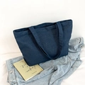 Bolso tote de tela vaquera azul oscuro de gran capacidad con diseño minimalista - Azul oscuro