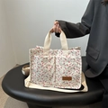 White floral canvas tote bag with pink flowers and adjustable shoulder strap - Pink Floral (Style 1)