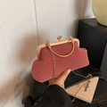 Elegante borsa a nuvola in velluto rosa cipria con strass e manico in metallo oro - Rosa