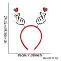 Detailed view of red Valentine headband with heart gestures and 24.3cm height measurement - Hands Finger Heart