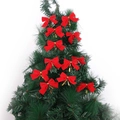 Red velvet Christmas bows with gold ties hanging on green pine tree branches decoration - Set of 12 / Red